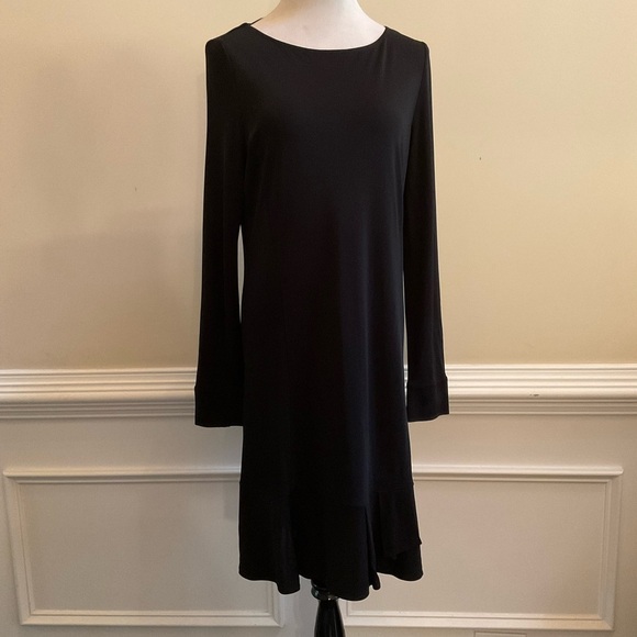 Tory Burch Foster Long Sleeve Ruffle Hem Black Dress Shift Round Neck Size XL - Picture 1 of 9